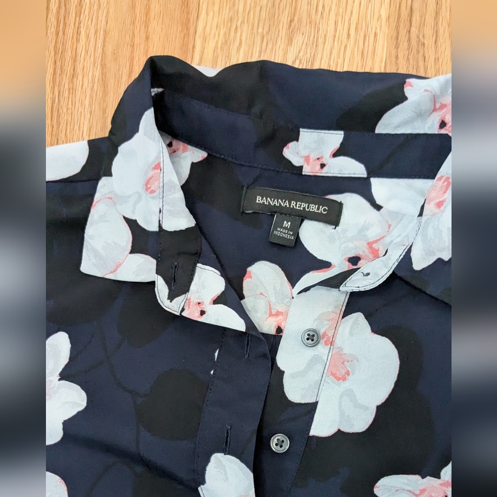 Banana Republic Blue Floral Polo Collar Midi Dress Size M - Picture 11 of 11